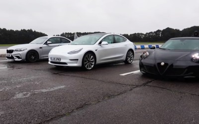 Κόντρα: Tesla Model 3 Performance vs Alfa Romeo 4C vs BMW M2 Competition (Video)