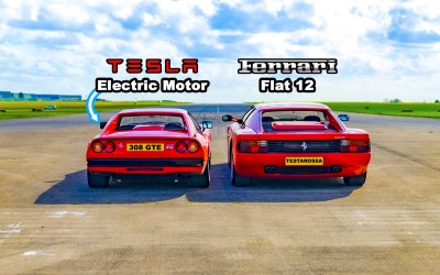 Drag Race: Ferrari 308 με καρδιά από Tesla vs Ferrari Testarossa [Video]