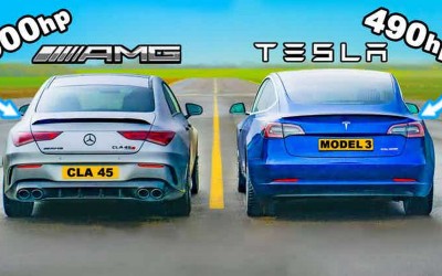 Mercedes-AMG CLA 45 S με 490 ίππους vs Tesla Model 3 με 490 ίππους: Θα κερδίσει η βενζίνη ή το ρεύμα; [Video]