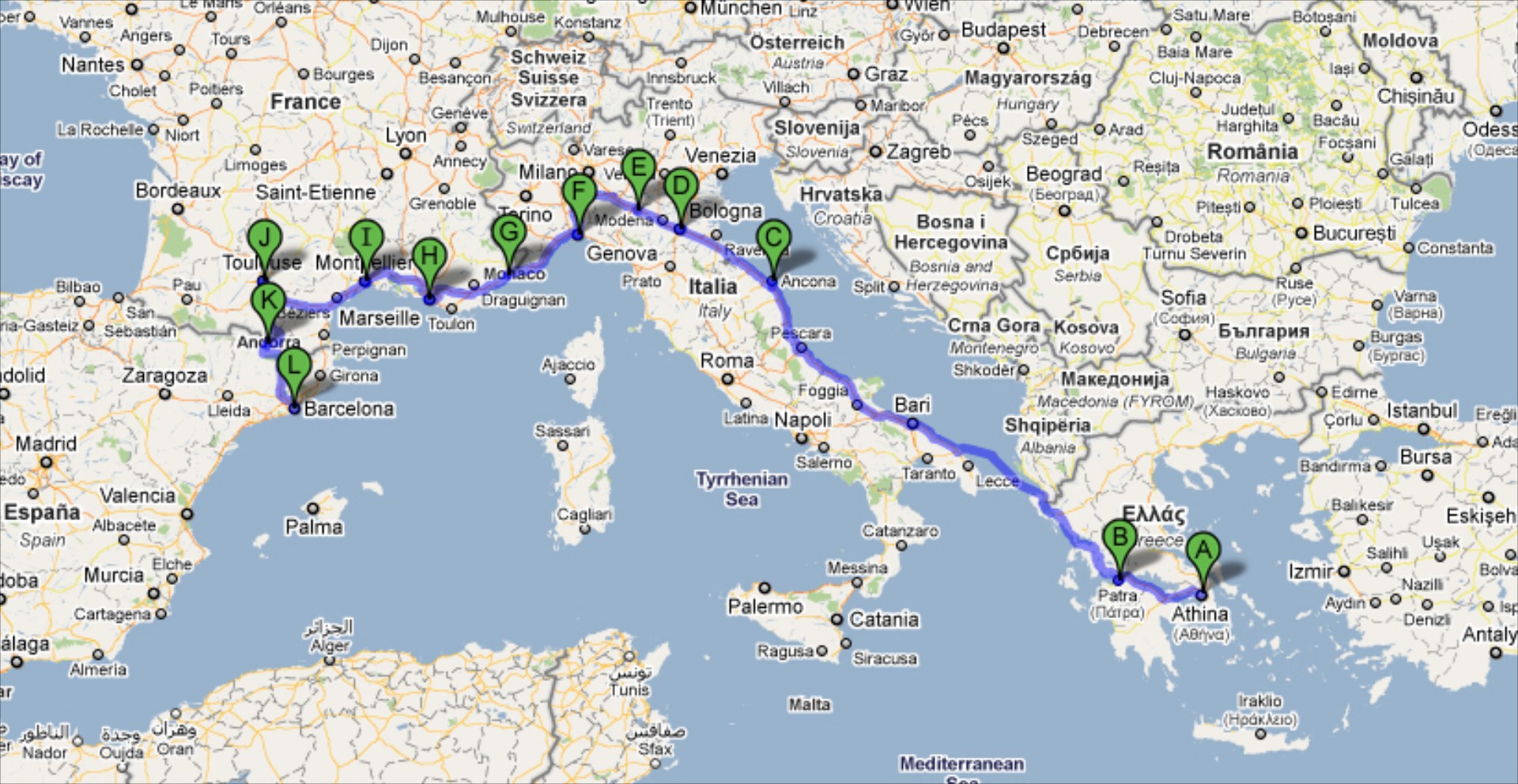Στοιχεία διαδρομής Αθήνα - Βαρκελώνη με SEAT Leon 1.6 TDI CR Ecomotive