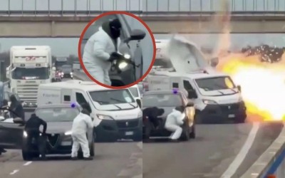 Χαμός στην εθνική οδό της Ιταλίας – Έκαναν ληστεία μέσα στον δρόμο με εκρηκτικά [video] 