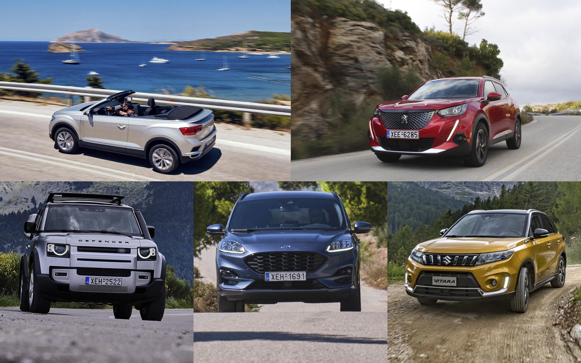 Δοκιμή 5 νέα SUV: Kuga, Defender, 2008, Vitara, T-Roc Cabrio