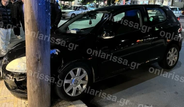 Λάρισα: Διπλό τρακάρισμα - Πώς μια κολώνα «έσωσε» μια καφετέρια