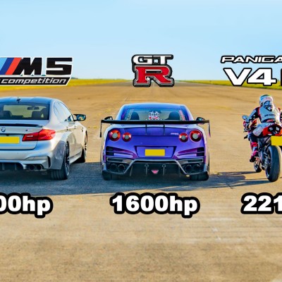 Drag Race 2.621 ίππων: Nissan GT-R vs BMW M5 vs Ducati V4R [Video]